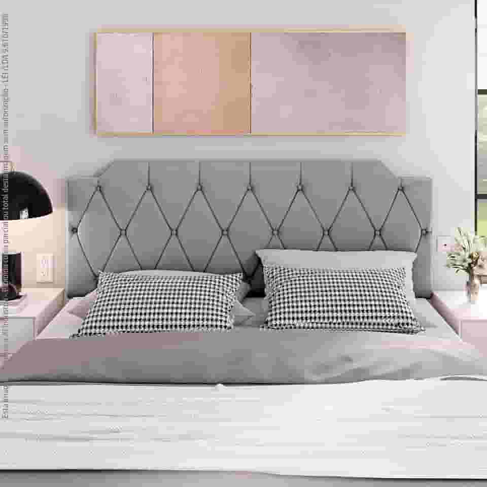 Cabeceira Box Estofada Painel Quarto Queen Suspensa Almofadada (Cinza)