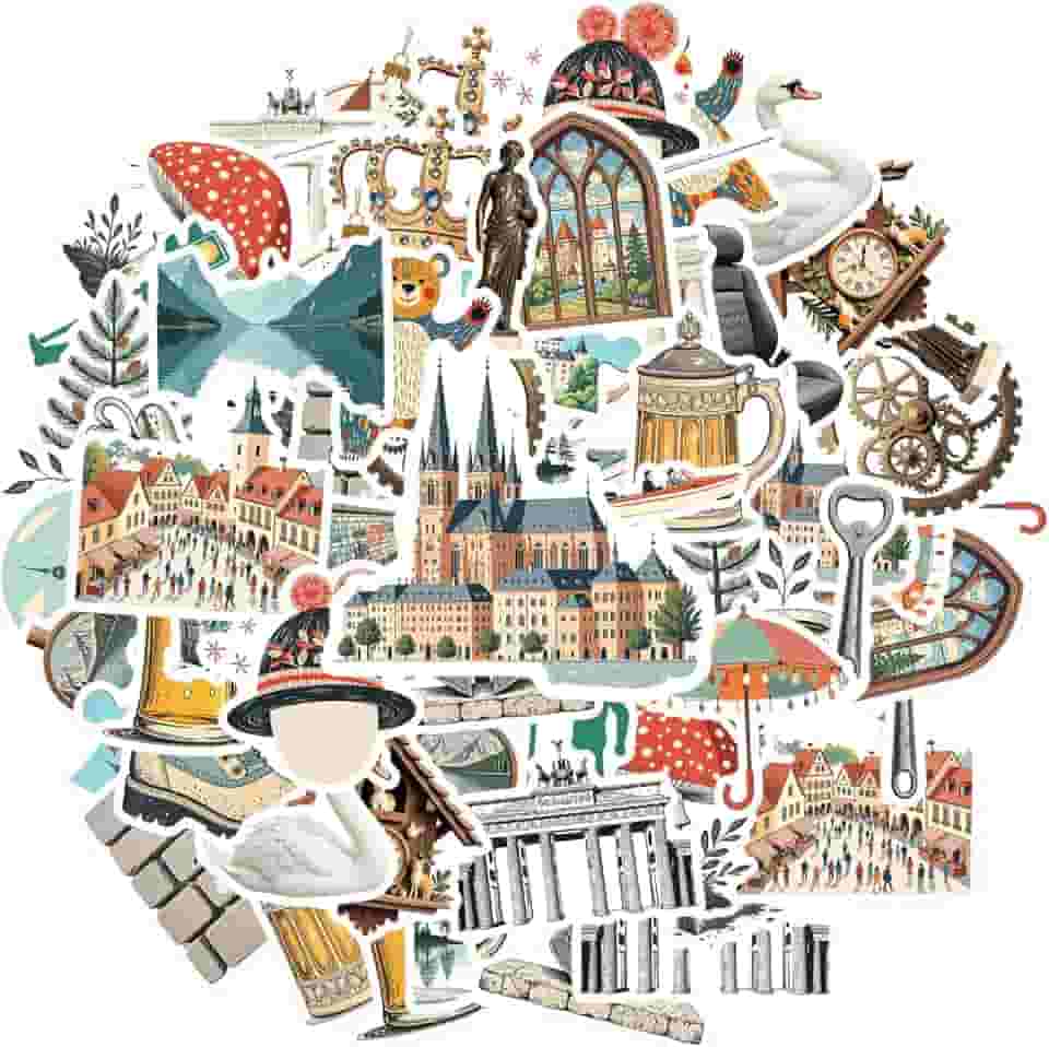 35 peças Alemanha Tour Arquitetura Marcos Cultura Papelaria Adesivos Pacote de Adesivos Vintage Alemanha Marcos Adesivos para Notebook Bagagem Celular Copo DIY Laptop Scrapbook Bicicleta