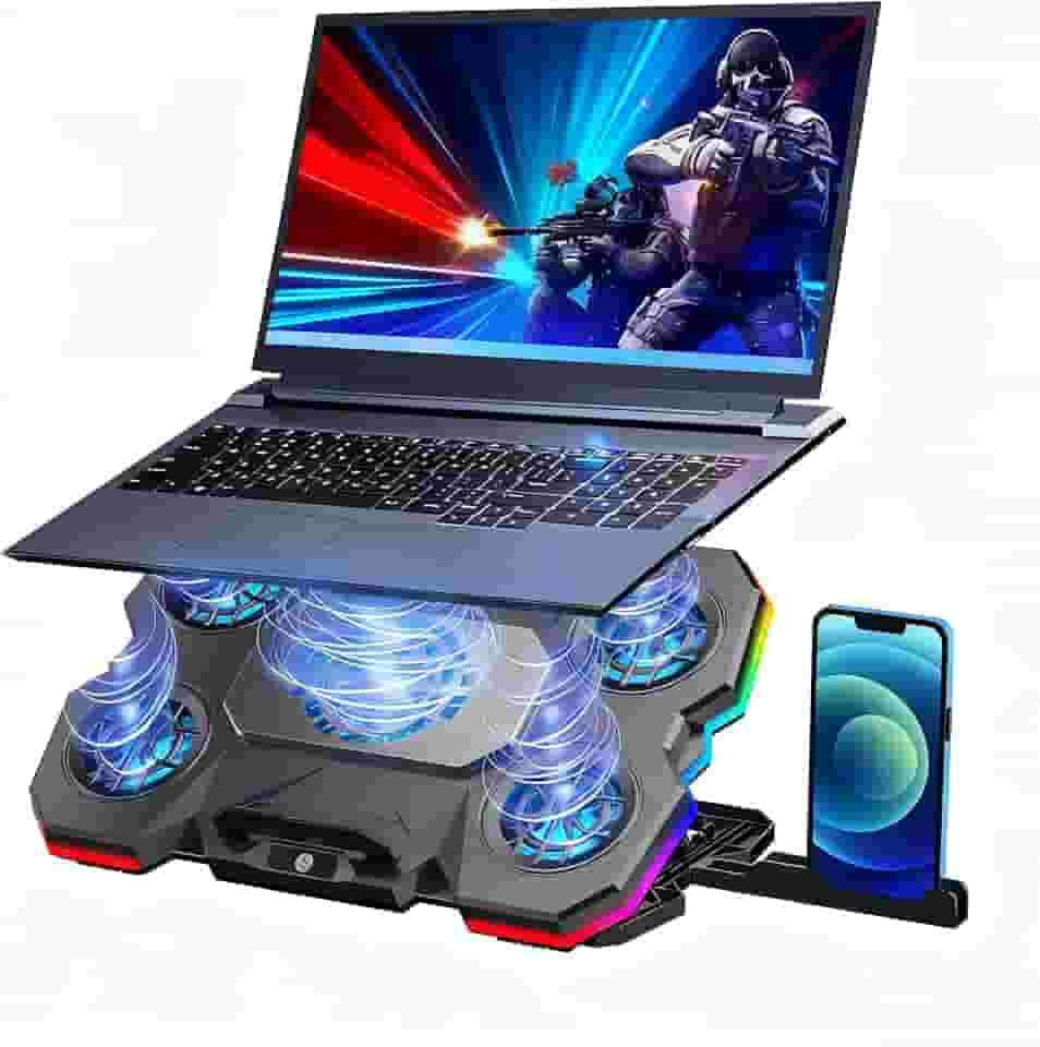 Base Cooler Notebook com 5 Ventiladores de Alta Performance até 2.600 RPM,10 Modos RGB,5 Níveis de Ângulo Ajustável para Laptops 9-17 Polegadas - Suporte com Cooler Universal,Resfriamento Silencioso