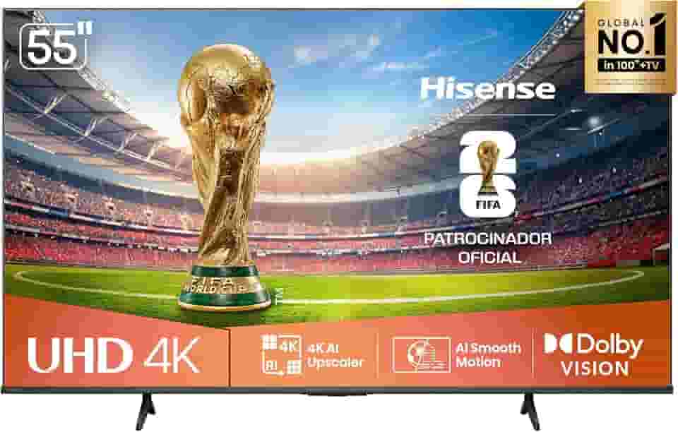Hisense Smart TV 4K 55" Polegadas 55A6NV com Dolby Vision, HDR10, HLG, Dolby Gaming, Film Maker, DTS Virtual X, Compatibilidade Alexa e Google Home