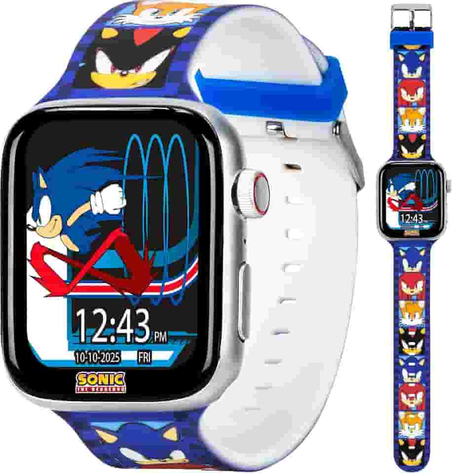 Smartwatch infantil Sonic the Hedgehog – Chamadas Bluetooth, mensagens, câmera, música, rastreador de sono, aplicativos de fitness e atividades – 6 mostradores de relógio, tela sensível ao toque