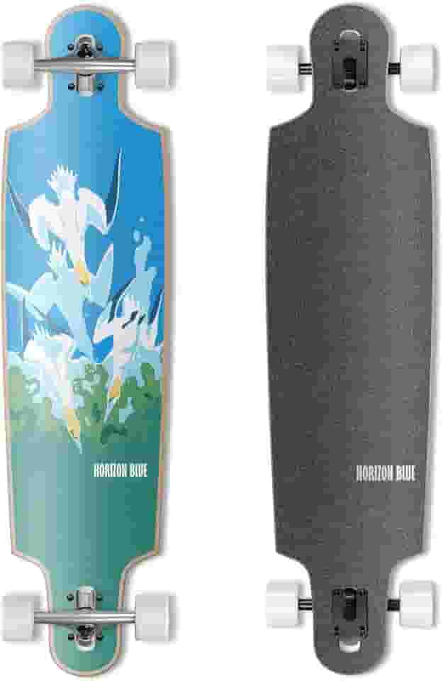 HORIZON BLUE Urban Longboard Cruiser de 99 cm | Deck de bordo duro da América do Norte | Sistema anti-mordida nas rodas e absorção de choque | Cruzeiro completo em vários cenários