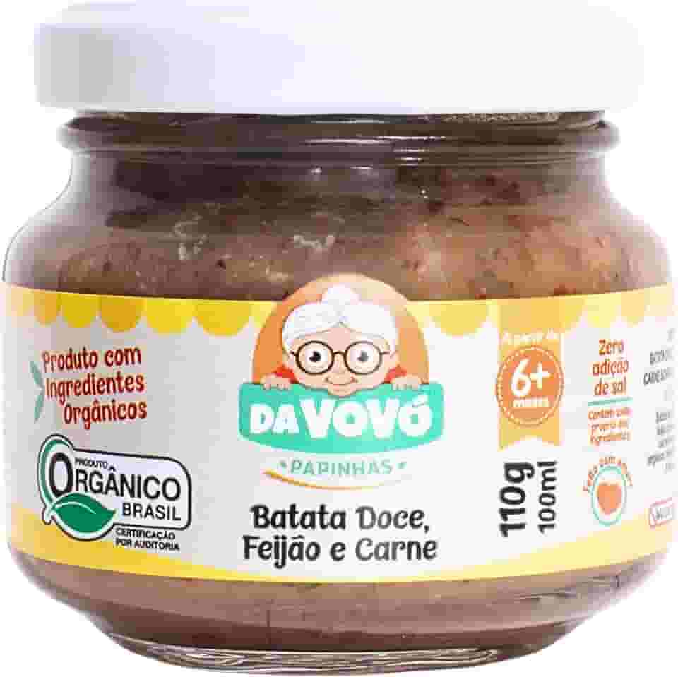 Da Vovó, Papinha Infantil, Linha +6, Orgânica, Sabor, Batata doce, Feijão e Carne, 100ml