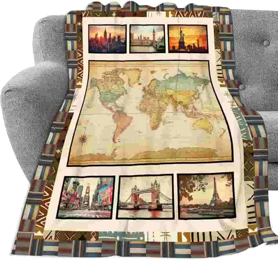 Manta vintage com mapa do mundo cobertor de flanela ultra macio com estampa aconchegante e leve para presente para mulheres e homens sofá-cama 127 cm x 101 cm