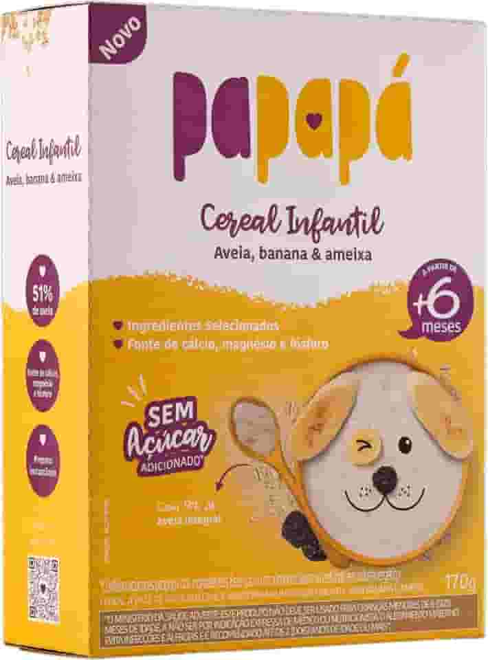 Papapá, Cereal infantil, Petit Cereal, Avêia Integral com Banana & Ameixa, Caixa, 170g, Amarelo