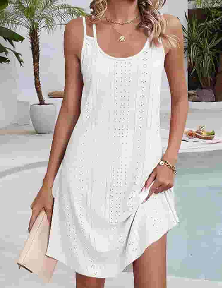 Saída de praia feminina com alças finas, ilhós, saída de praia sem mangas