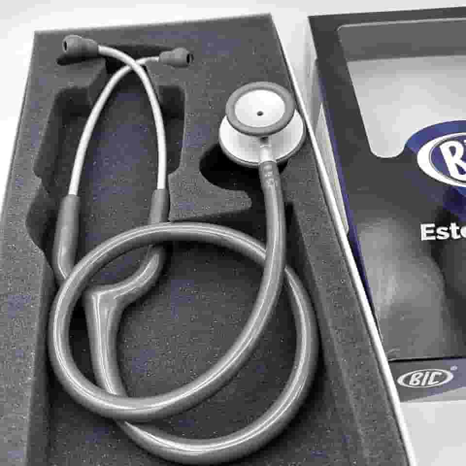 Estetoscópio Duplo Efficace Profissional BIC Adulto e Pediátrico Cinza - Ideal enfermagem e estudantes