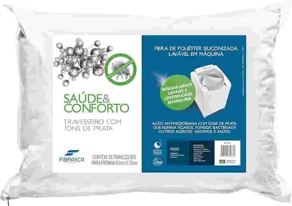 Travesseiro Saúde e Conforto Íons de prata - Anti bactericida - Fibra integralmente lavável - P/ fronhas 50x70 cm - Fibrasca, Branco
