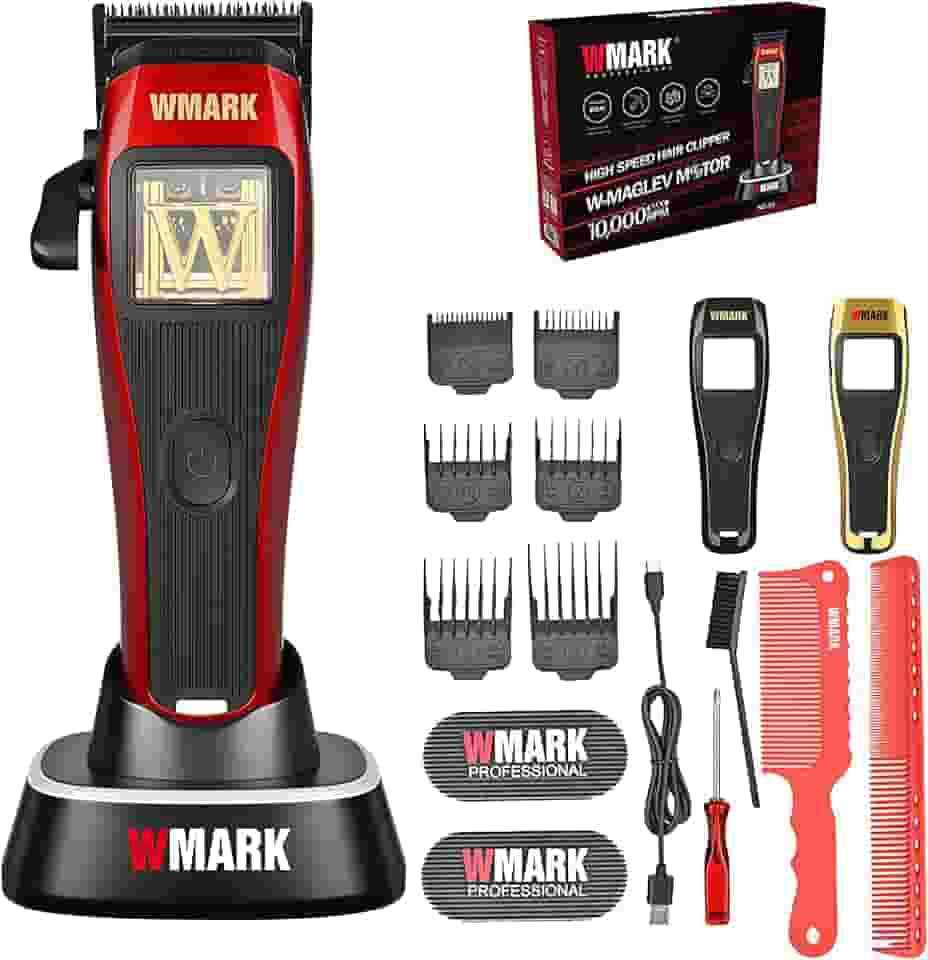 WMARK Cortador de cabelo profissional durável sem fio para barbeiros, estilistas e homens - Motor Maglev de 10.000 RPM, lâmina desbotada com abertura zero revestida com DLC, 3 tampas modulares NG-X1