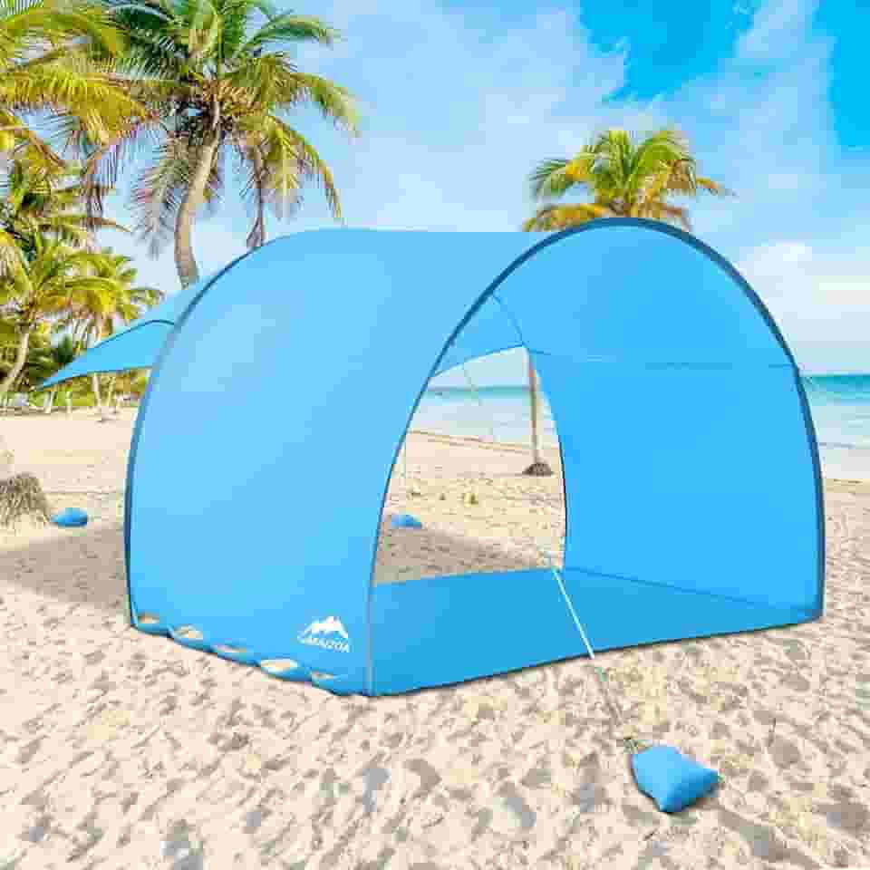 Tenda De Praia Extra Grande Para 4 A 6 Pessoas, 305 X 277 214 Cm, Design Compacto E Dobrável (42 10 Cm), Ventilação 360°, Proteção Uv, Sacos Areia, Bolsos Laterais, Inclui Tapete Praia, Ótima