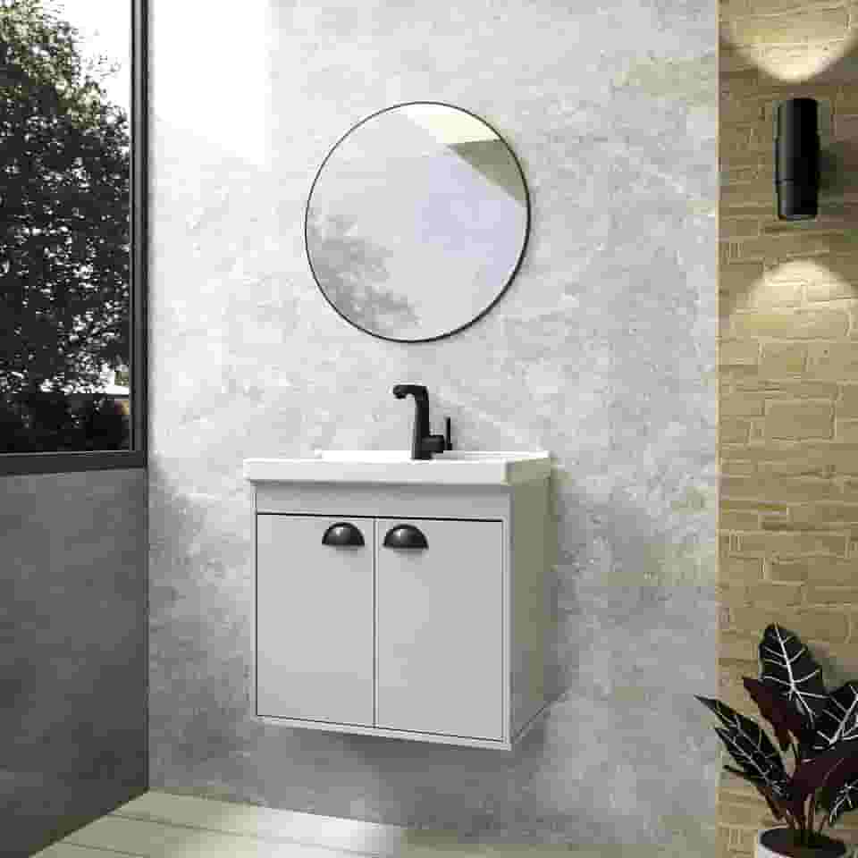 Gabinete Armario para Banheiro 100% MDF com Cuba - Siena Lineo 50cm