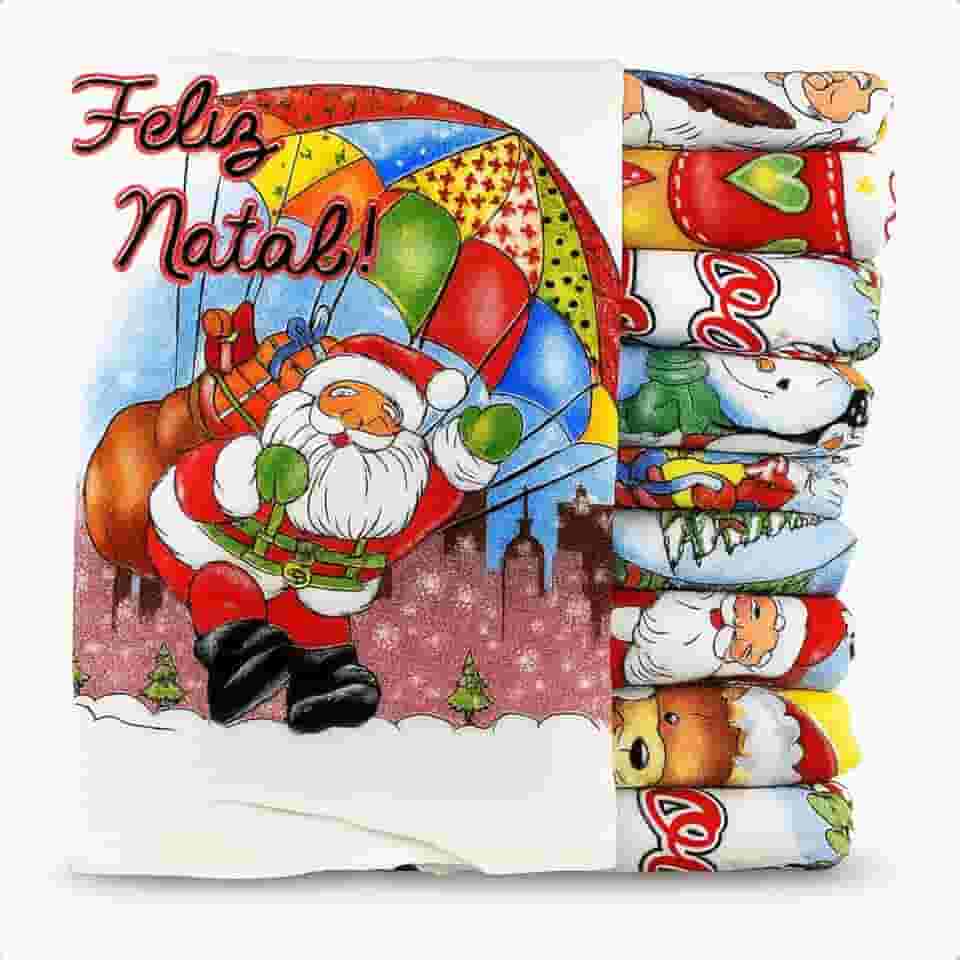 Kit 10 Panos de Prato Natalino Estampado Natal Grande Grosso Algodão