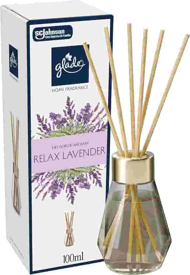 Glade Aromatizador de Ambiente, Difusor Aroma Relax Lavender Lavanda e Sândalo, 100ml e 6 Varetas