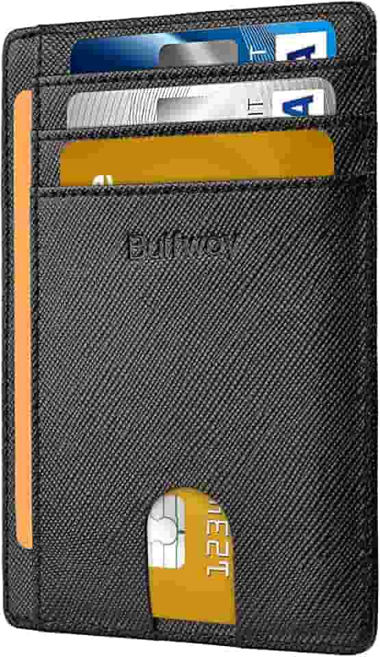 Carteira de couro fina minimalista com bolso frontal com bloqueio de RFID para homens e mulheres