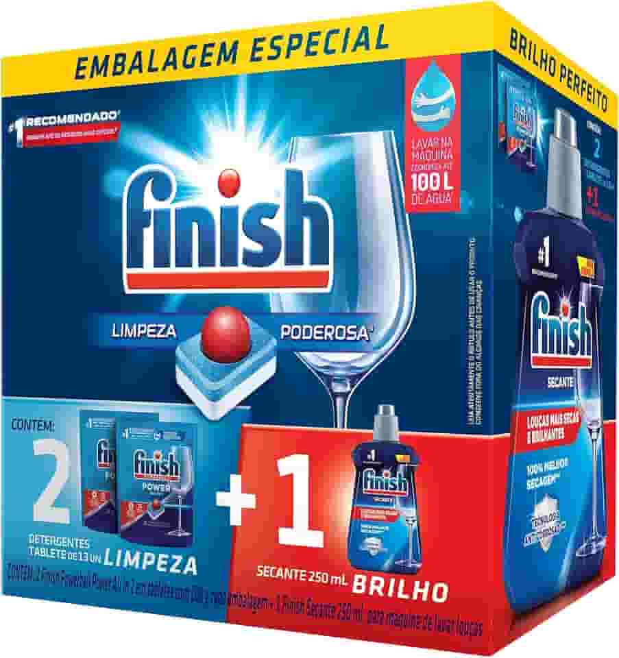 Kit Finish 2 Detergente Power Ball 13 Tabs + Secante Lava Louça 250mL