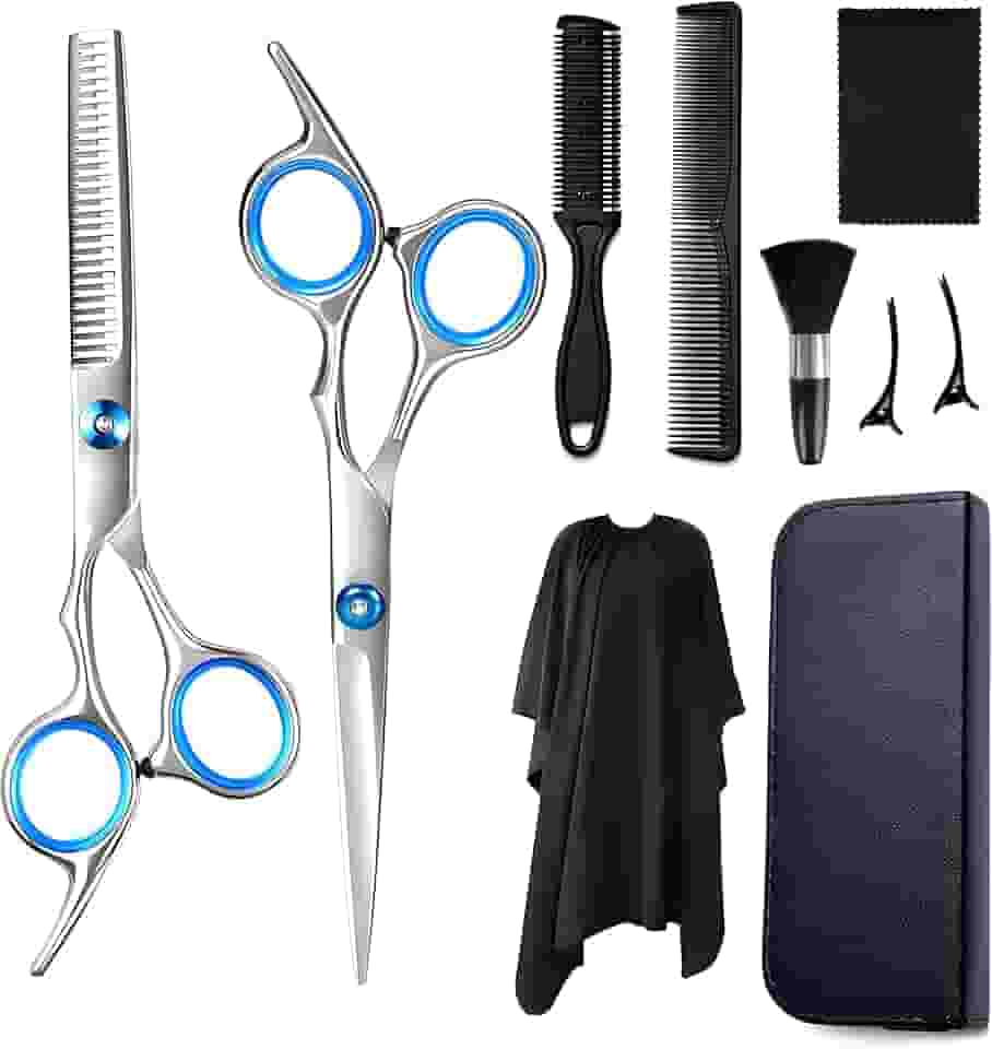 Kit Barbeiro Profissional 10 Peças - Tesoura de Cabeleireiro com Capa Protetora, Tesoura para Cortar Cabelo, Pentes e Acessórios para Barbearia ou Casa - Presente Ideal para Barbeiros e Cabeleireiros