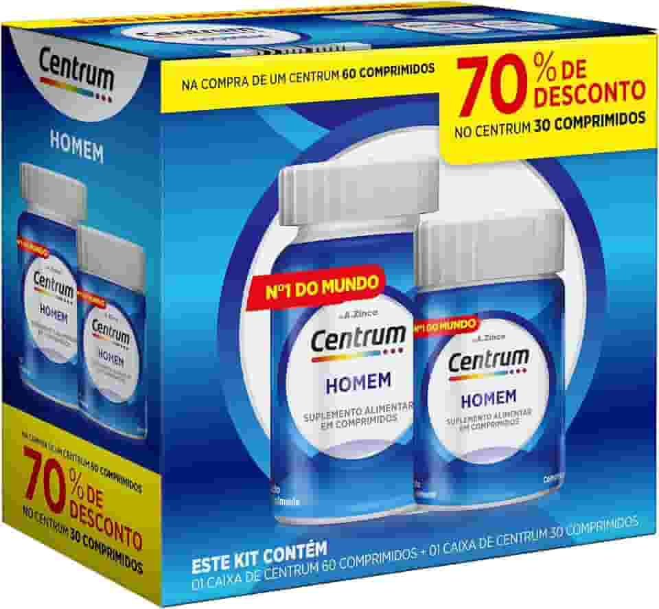 Centrum Homem Multivitaminico Diário com Magnésio, Vitamina D e Vitamina B12, Leve 90 Comprimidos e Pague 60