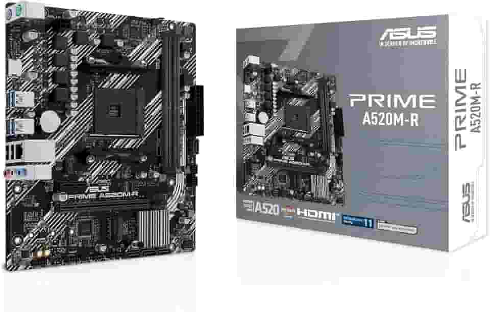 ASUS Placa-mãe Prime A520M-R AMD Ryzen AM4 mATX com suporte M.2, Realtek 1Gb Ethernet, HDMI, SATA 6Gbps, suporte USB 5Gbps traseiro e frontal, preto
