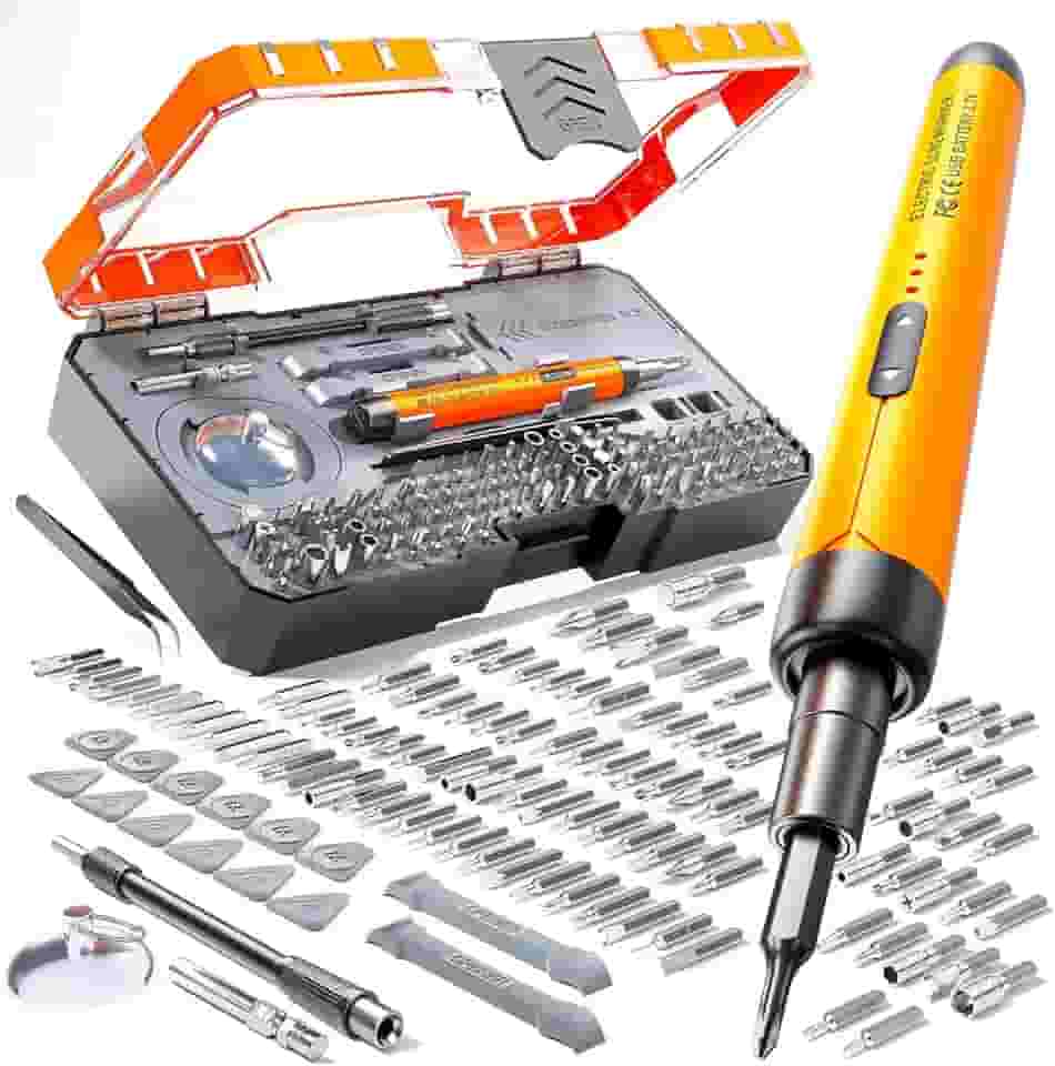 Abacafly Chave de Fenda Eletrica, Kit Chave de Fenda Elétrica Potente, Chave Eletrica de 100 Peças, Kit Ferramentas Notebook com Acessórios Completos, Chaves de Precisão, Mini Parafusadeira