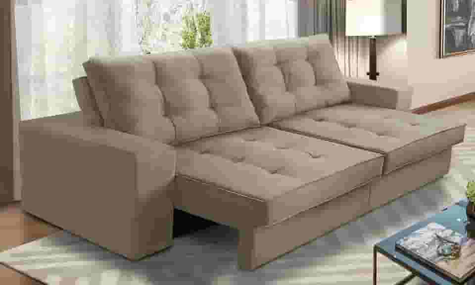 Sofá Retrátil e Reclinável 2 lugares 1,50m com Molas Marcela Suede Cappuccino Adonai Estofados