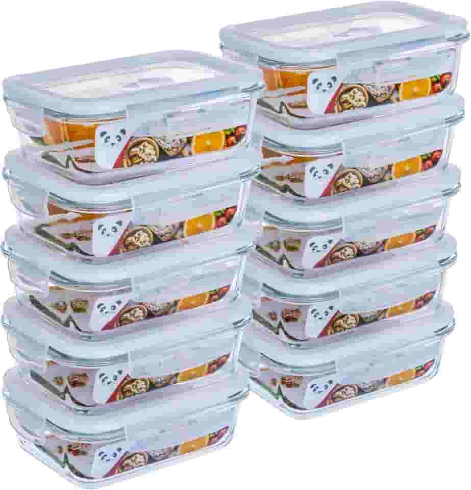 GATO PANDA Potes de Vidro Retangulares com Tampa Hermética, 640ml, Vidro Borossilicato, Kit com 4, 5, 6, 10 ou 12 Unidades (Branco)