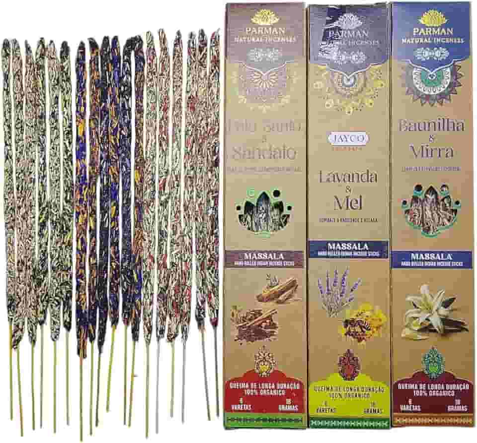 Kit Incenso Natural Parman Massala 3 Aromas - Intensos e energéticos