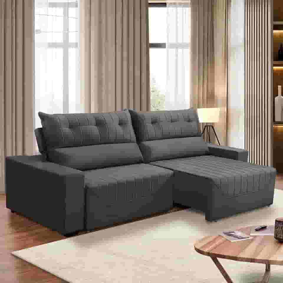 Sofá Retrátil e Reclinável 5 Lugares 3,00m Antonella Veludo Cinza Adonai Estofados