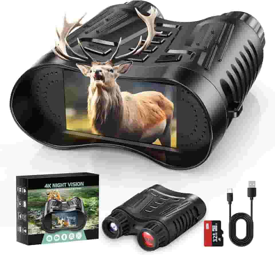 LYSMOSKI Binóculos de visão noturna digital, 8X 4K Ultra HD, tela de 3 polegadas, cartão de 32 GB, bateria de 2600 mAh
