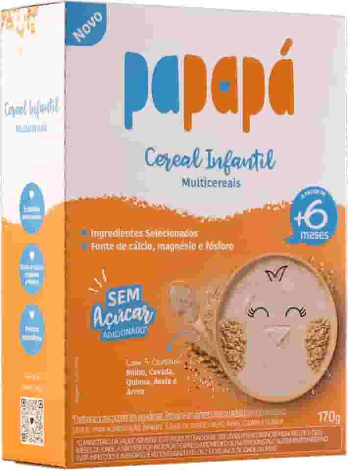 Papapá, Cereal infantil, Petit Cereal, Milho/Cevada/Quinoa/Avêia e arroz, 170g, Caixa, Laranja