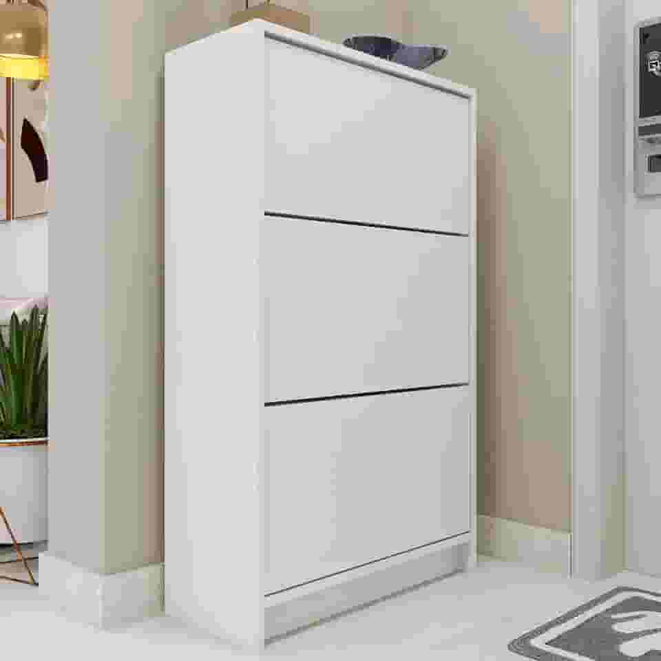 Sapateira de Parede Moderna, 3 Prateleiras Inclinadas, Branca, Organizador Vertical para Calçados