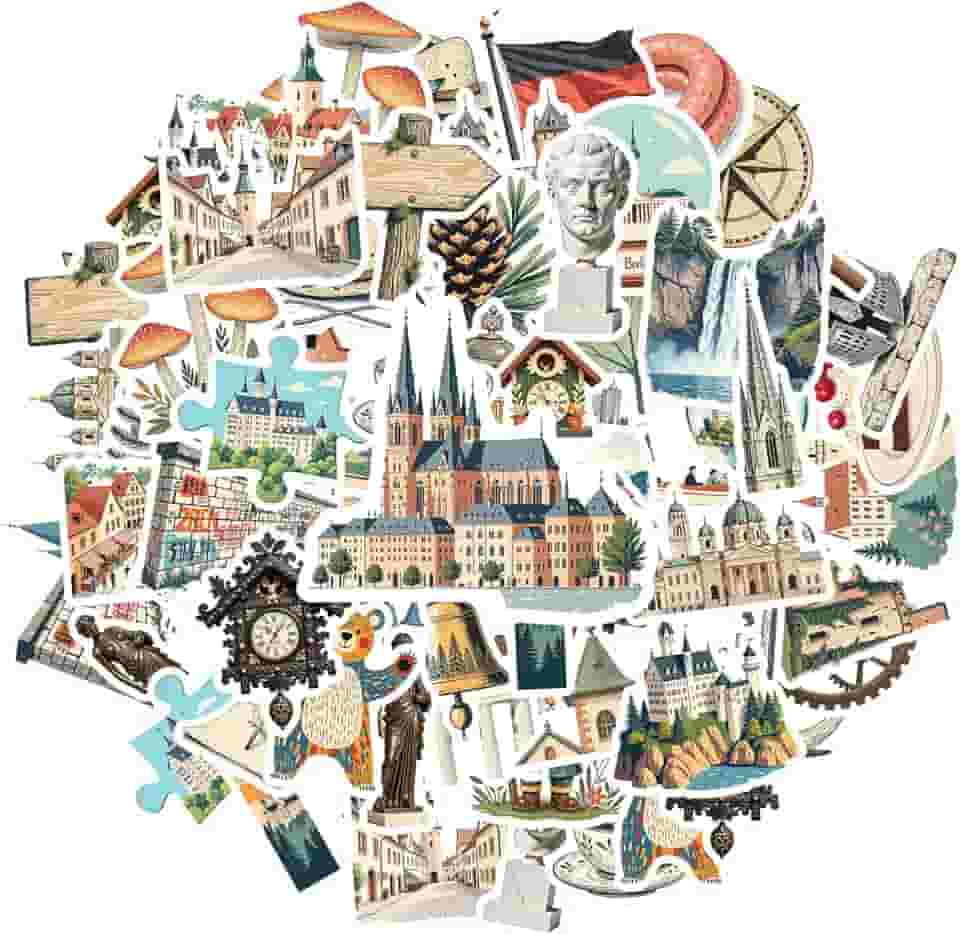 50 pçs Alemanha Tour Arquitetura Marcos Cultura Papelaria Adesivos Pacote de Adesivos Arquitetônicos DIY Adesivos para DIY Telefone Guitarra Laptop Notebook Mala Copo Laptop Motocicleta Bagagem