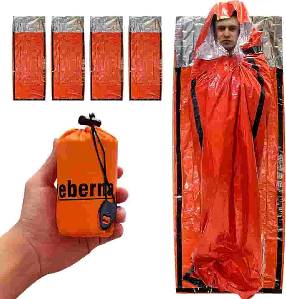 Saco Bivy de Emergência – Pacote com 4 Sacos de Dormir de Emergência Saco de Dormir de Sobrevivência de Emergência Saco Bivvy Impermeável Leve Folha Militar Patriota Compacto Cobertor Térmico Escape