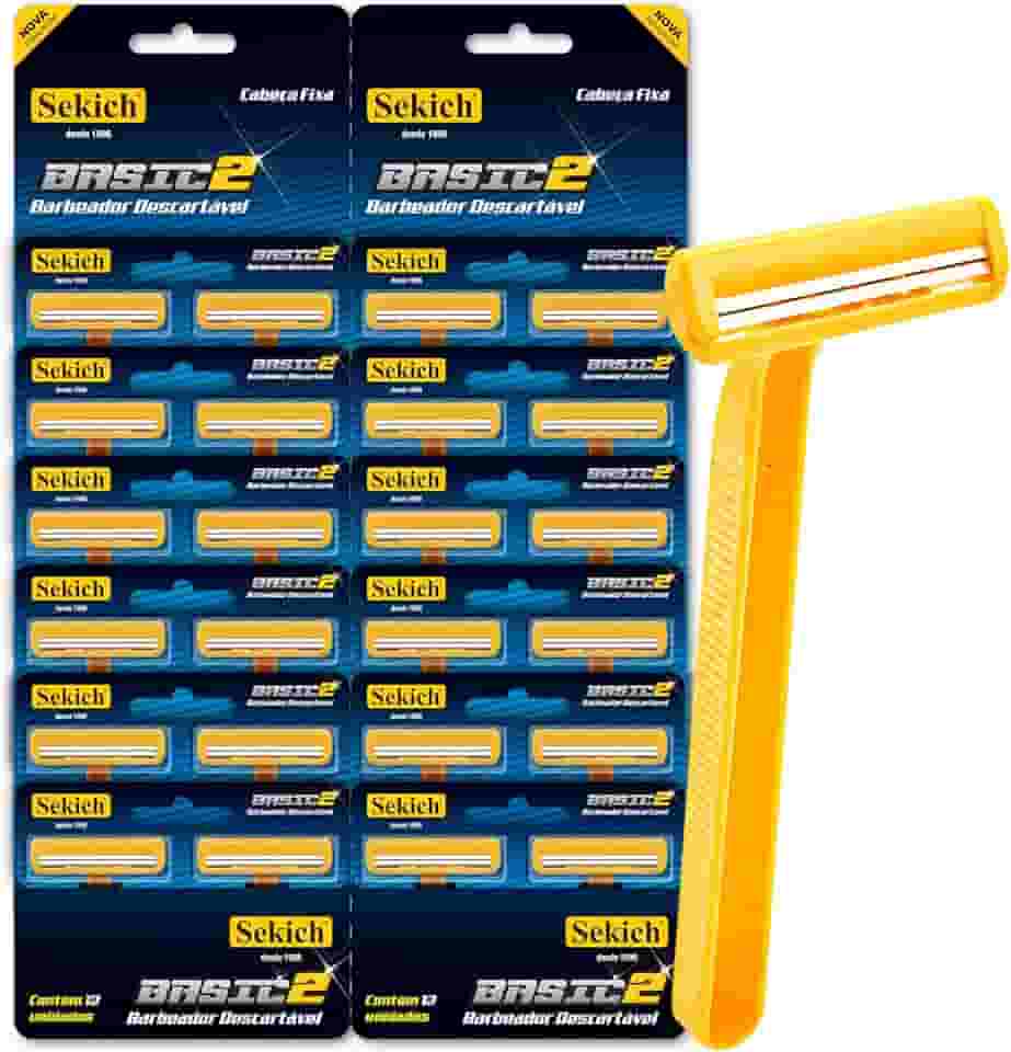 Aparelho Basic 2 Barbeador Descartável, Kit com 24 Unidades, Amarelo