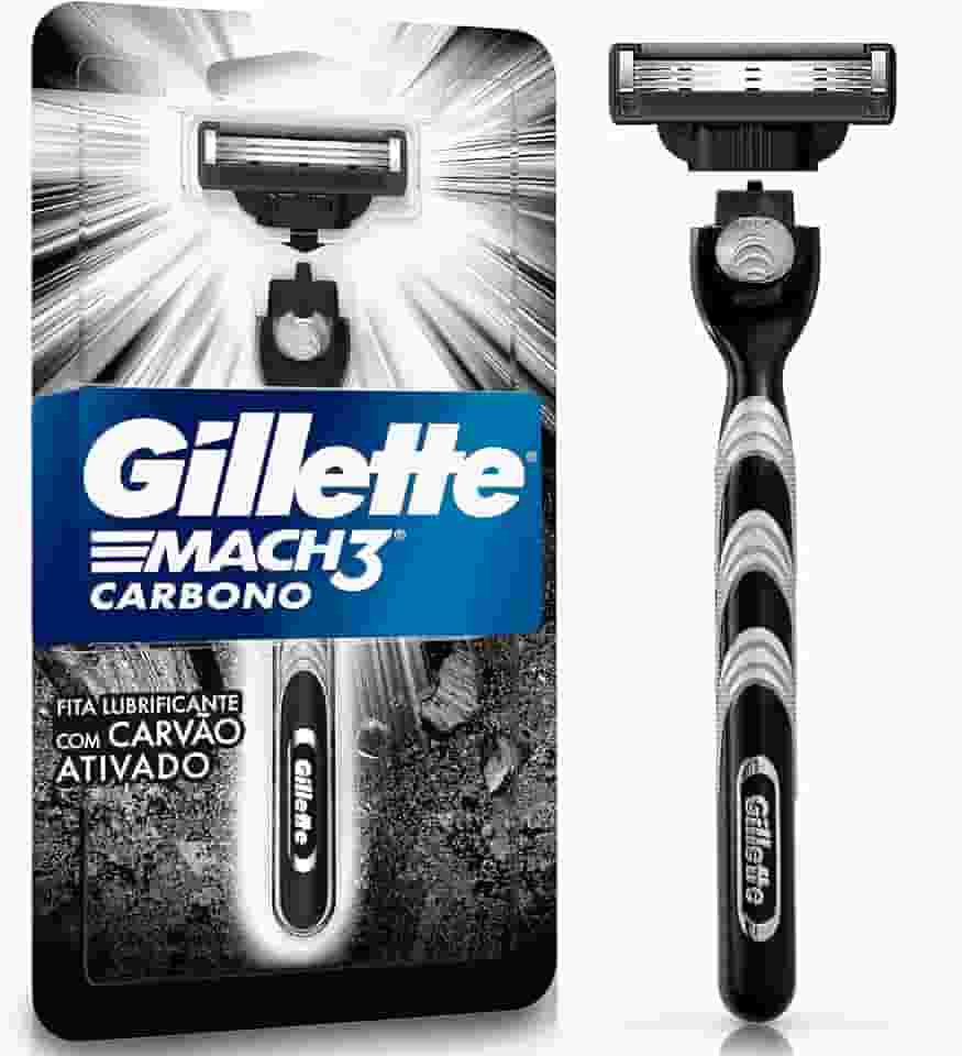 Gillette Mach3 Carbono Aparelho de barbear reutilizável com Carvão Ativado e Fita Lubrificante Melhorada 1 Ud