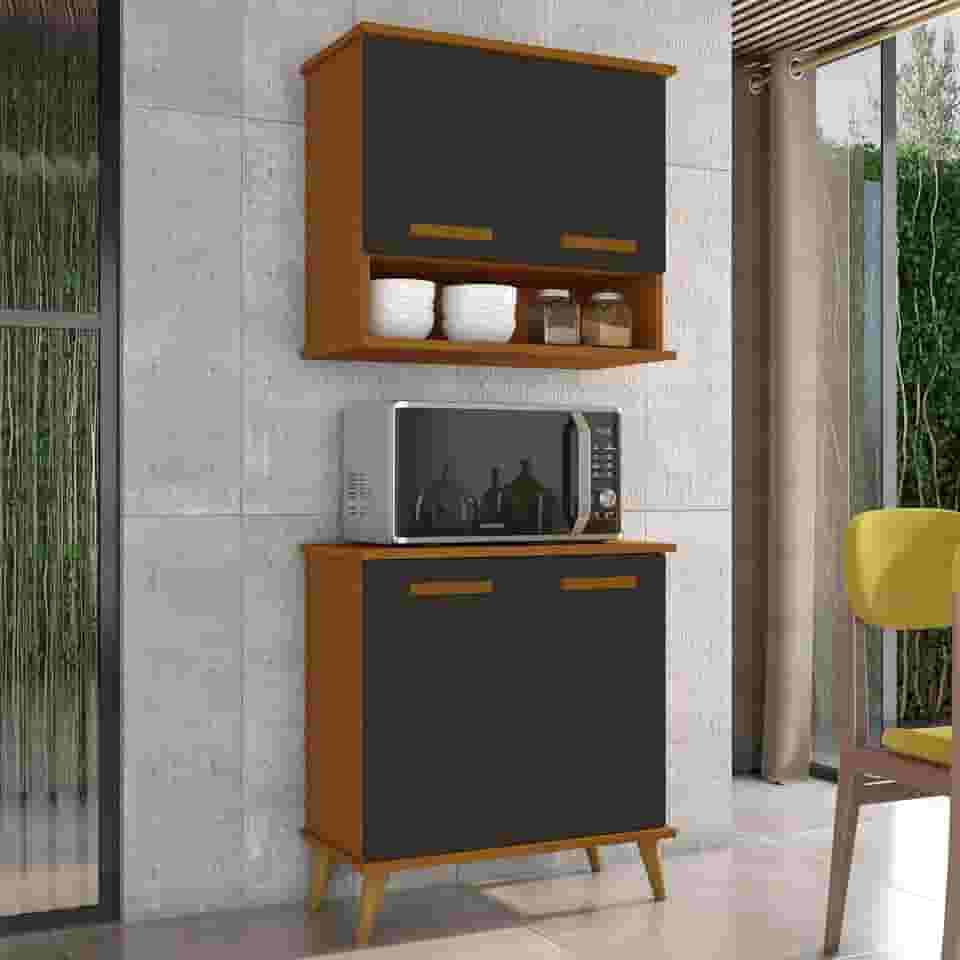 Kit de Cozinha Mavi – Balcão + Armário Aéreo para Transformar Sua Cozinha (Cedro/Preto)