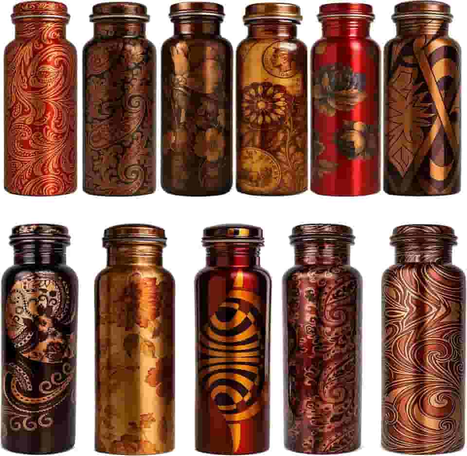 Garrafa de água de cobre - 850 g grande - Recipiente de cobre puro ayurvédico para beber - beba mais água, reduza a ingestão de açúcar e aproveite os benefícios para a saúde imediatamente