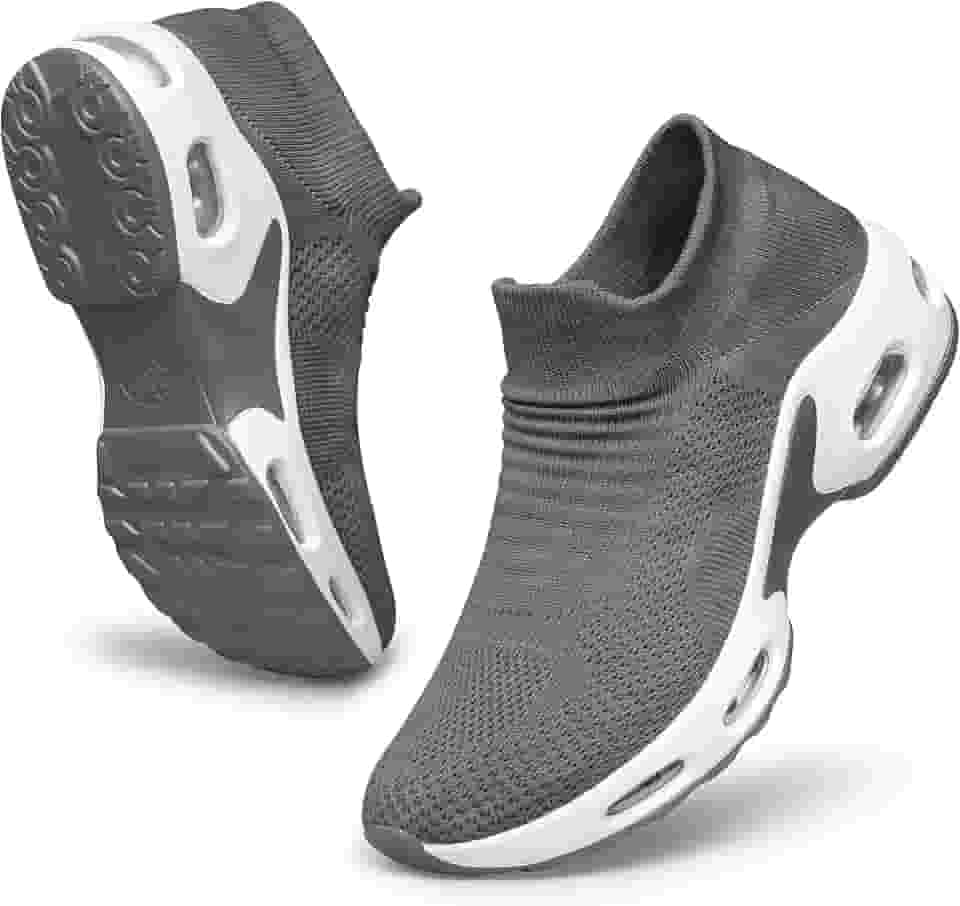 Tênis feminino para caminhada – Tênis casual diário sem cadarço confortável para trabalho de enfermagem, Cinza escuro, 38