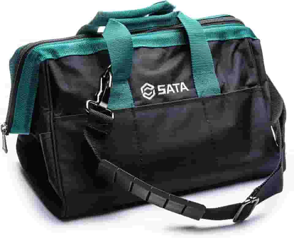SATA Bolsa de ferramentas portátil de 33 cm com estrutura à prova d'água e vários bolsos internos e externos, armazenamento de ferramentas e organizador – ST95181