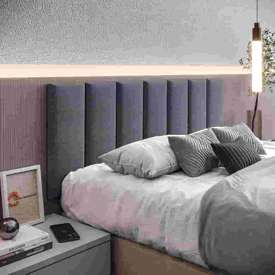 Cabeceira Cama Box Casal Kit C/ 7un Modulos Estofados Adesivo (Grafite)