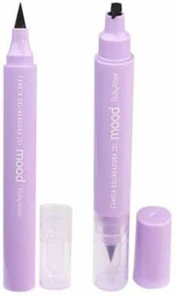 Delineador Carimbo 2 em 1 Ruby Rose - Caneta Delineadora Mood, Preto Intenso, Alta Durabilidade, Praticidade, HB-519