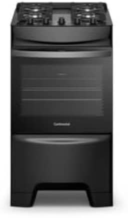 Fogão 4 Bocas Continental Preto Mesa de Vidro, Forno Eco Turbo e Grades Ferro Fundido (FC4GB) Bivolt