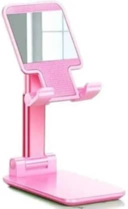 Suporte Retrátil Ajustável para Celular, Tablet e iPad – Portátil, Resistente e Rotativo até 72° | Versão Rosa com Espelho, Ideal para Mesa de Trabalho, Estudo e Maquiagem (Rosa)