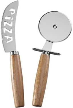 Kit Cortador de Pizza Profissional com Faca e Roda de Aço Inox – Cabo de Madeira Ergonômico, Ideal para Massas, Pizzas e Pastel – Utensílio de Cozinha Gourmet