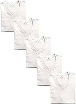 Kit 5 Camisetas Gola V Lisa Branca 100% Algodão Fio 30.1 (M)