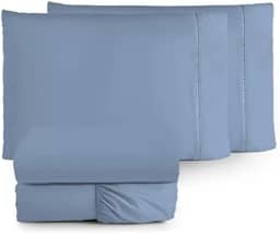 Jogo de Lençol 3 Peças Ponto Palito Percal 180 Fios Algodão Liso Vários Tamanhos (Azul, Viúvo 03 Pç)