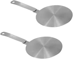 Kit Com 02 Chapas Adaptadoras De Fogão De Indução Aço Inox Premium 14cm Diâmetro Para Todos Os Tipos De Panelas E Fogões