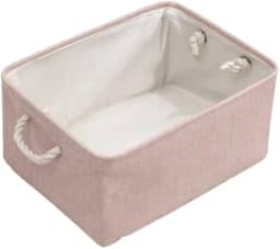 01 Caixa Cesto Organizador De Tecido Linho Dobrável 30x20x13cm Alça Algodão Trançado (Rosa)