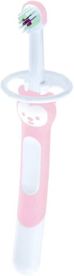 MAM Baby 1 Escova de Dentes Training Brush Com Cabo Extralongo, Ergonômico e Fácil de Segurar para Crianças de 5+ Meses com Trava de Segurança, Rosa