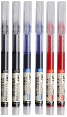 Kit com 6 Canetas Gel Líquida - 2 Pretas, 2 Azuis, 2 Vermelhas | Secagem Rápida 0.5mm | Ponta Fina para Escrita Suave | Ideal para Estudantes, Concurso e Escritório | Hub Diário
