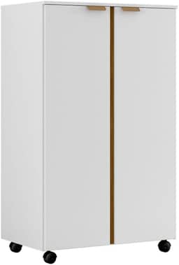 ArmáRio Para Lavanderia Com RodíZios, 2 Portas, 3 Prateleiras E FunçãO De Armazenamento(branco canela)